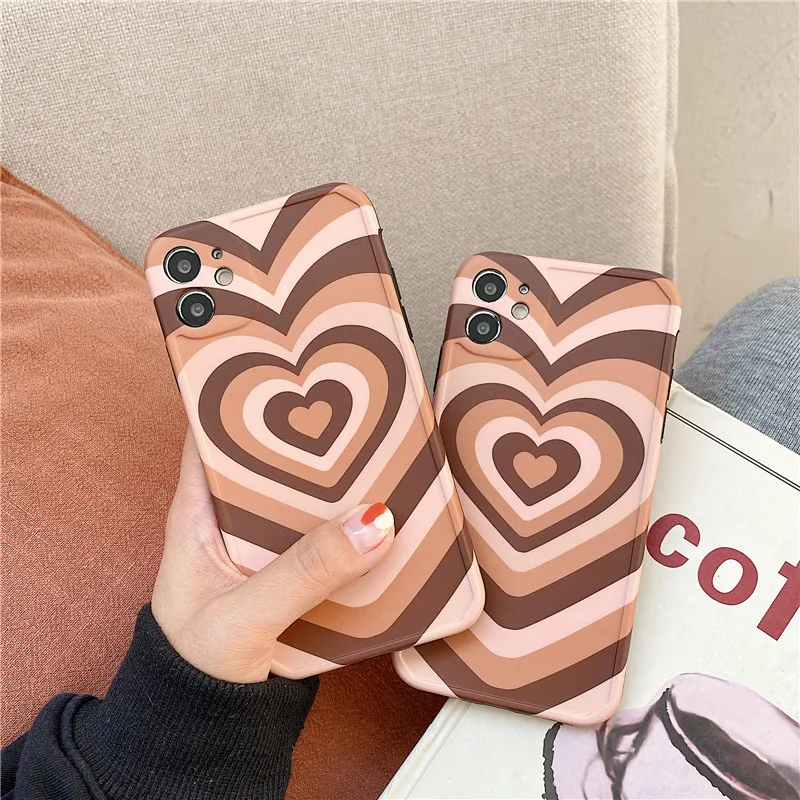 

Love Latte Coffee Heart Phone Case For iPhone 11 Pro 12 Mini 7 8 Plus X Xs Max XR Iretmis SE2 IMD Brown Camera Protection Cover