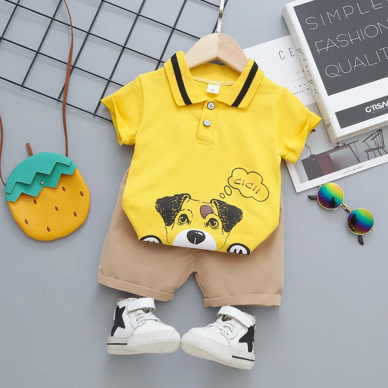 

Одежда для маленьких мальчиков, новинка, летняя мультяшная собака, отворот, T-рукав + спортивные брюки, комплект детской одежды, костюмы, детс...