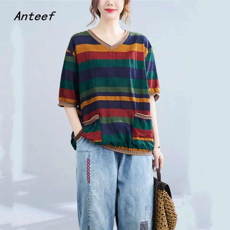 Футболка с коротким рукавом из хлопка в винтажном стиле летняя повседневная