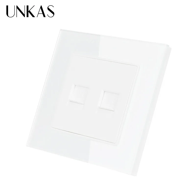 UNKAS белая роскошная хрустальная стеклянная панель двойная 1 банда RJ11 Телефонная