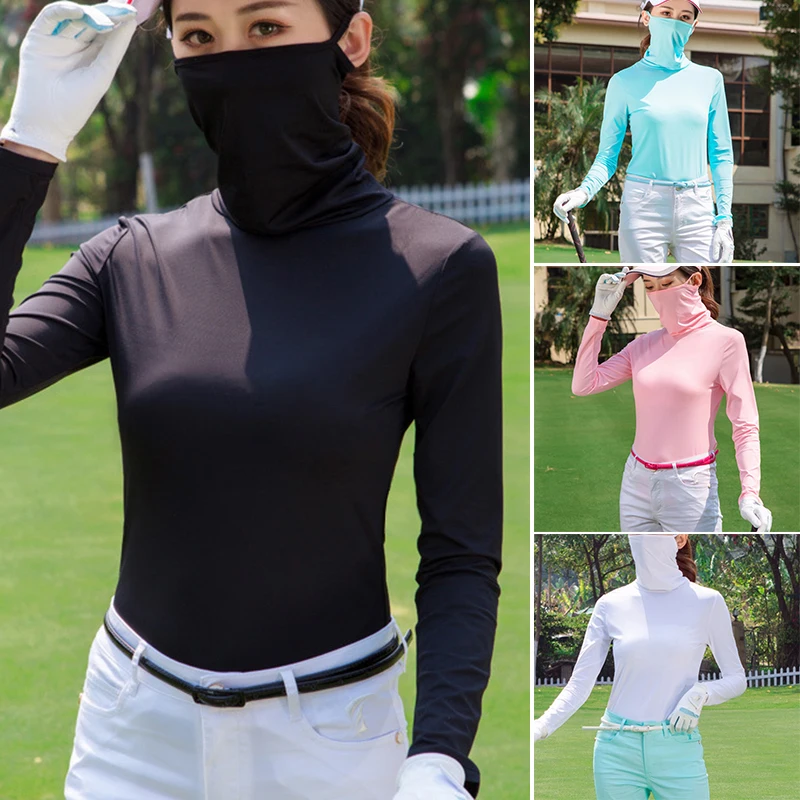 

New Women's Golfs Sunscreen Clothing with Face Masque Ice Silks Long Sleeved Sweat Absorbent Breathable for Outdoor Activity N66