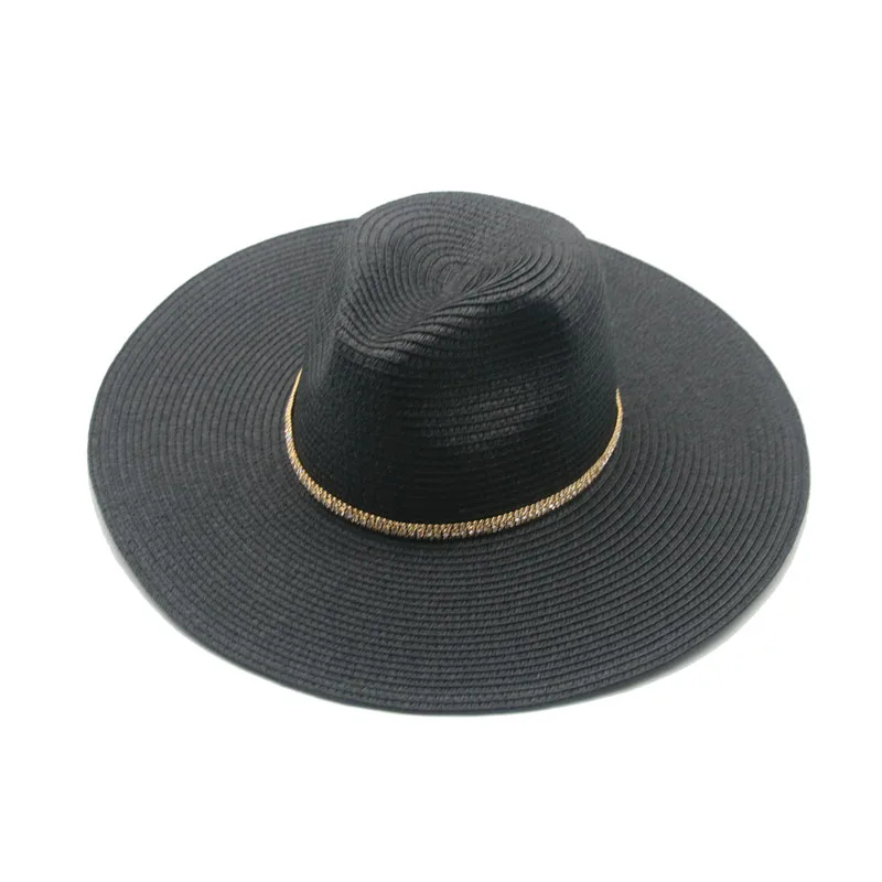 

summer women hats solid wide brim 11cm 7.5cm black khaki straw hats summer spring men women chain casual outdoor women sun hats