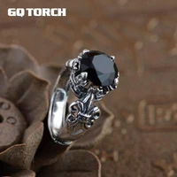 925 sterling silver black onyx zircon stone rings for men and women carving vintage anchor inlaid natural gemstone opening type