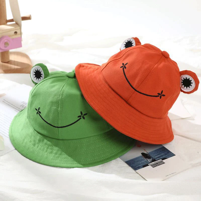 Cute Frog Shaped Bucket Hat Women Spring Summer Solid Color Panama Cap Cotton Outdoor Travel Beach Sun Hats Fishermen Caps images - 6