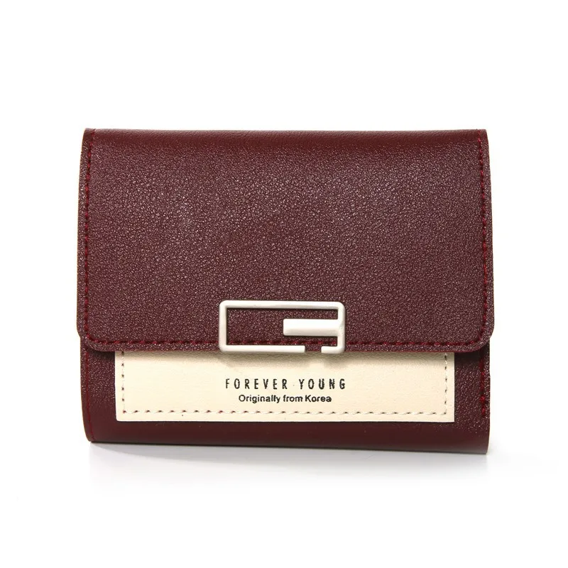 

Stitching Women's Wallet Fashion Short Folding Buckle Female Coin Purse Multi-Card Student Card Case Small Lady PU Leather Purse