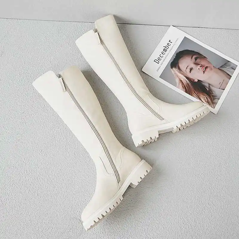 krazing pot winter super keep warm cozy cow leather knight boots round toe med heels solid zipper fashion thigh high boots L5f6