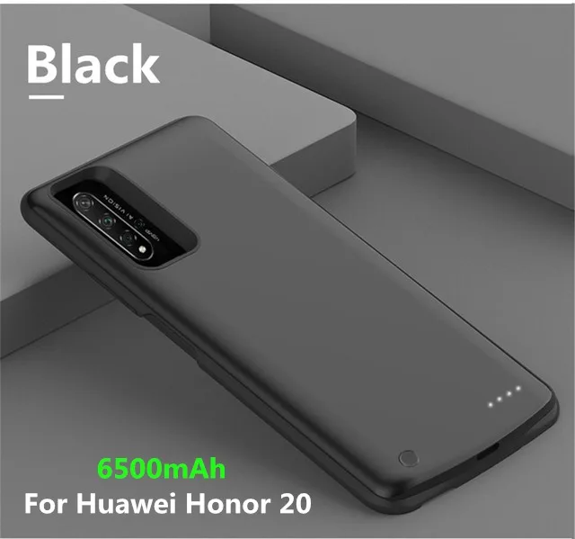 Black For Honor 20 6500 мАч Расширенный чехол для телефона с аккумулятором для huawei Honor 20 чехол для зарядки аккумулятора для huawei Nova 5T Портативный внешний аккумулятор - Цвет: Black For Honor 20