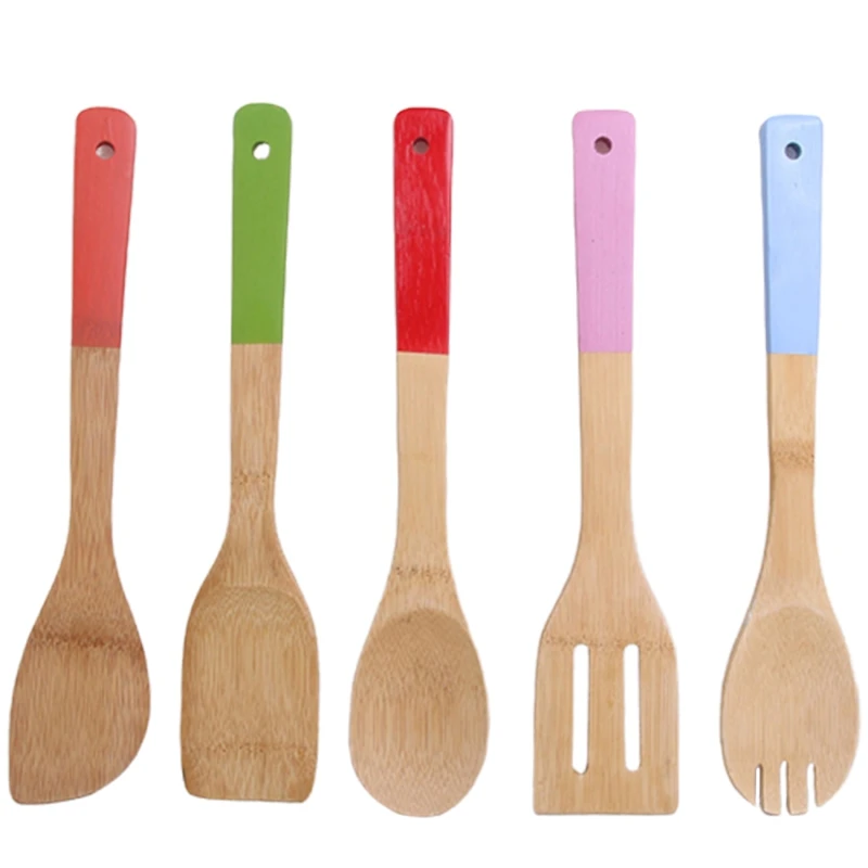 

Long Lasting Cooking Utensils Kitchen Bamboo Spoon Spatulas, 5 Set of Bamboo Kitchen Tools