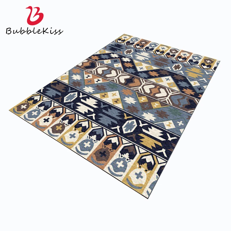 

Настраиваемый ковер Bubble Kiss в этническом стиле для дома, гостиной, синий, коричневый, с геометрическим узором, коврик для украшения балкона, прикроватный коврик