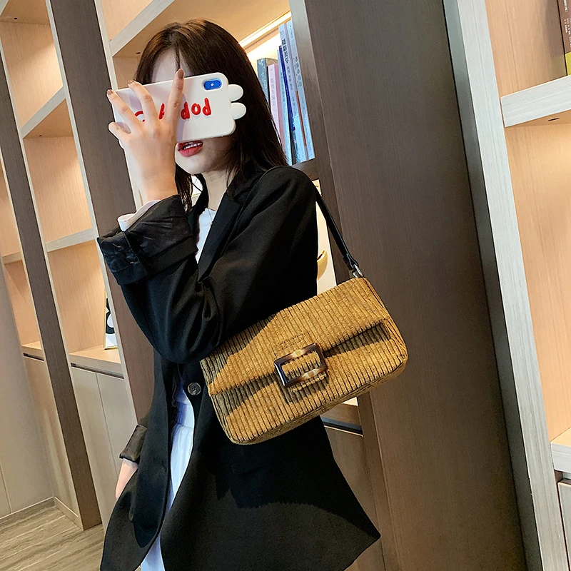 Вельветовая Женская Ретро Сумочка Багет зимняя модная сумка на плечо женская