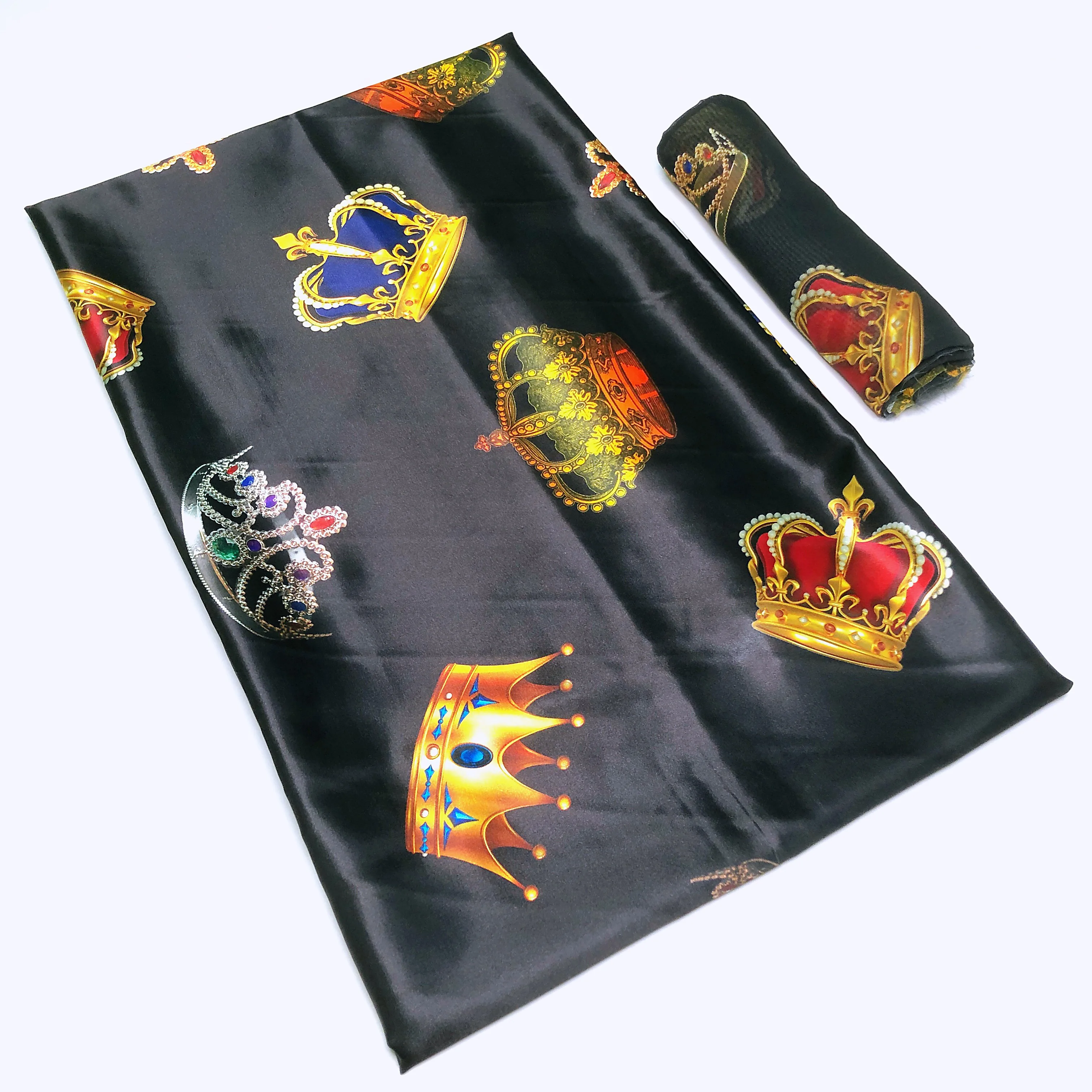 Атласная шелковая ткань 4 ярдов + 2 шифоновая кружевная африканская с принтом