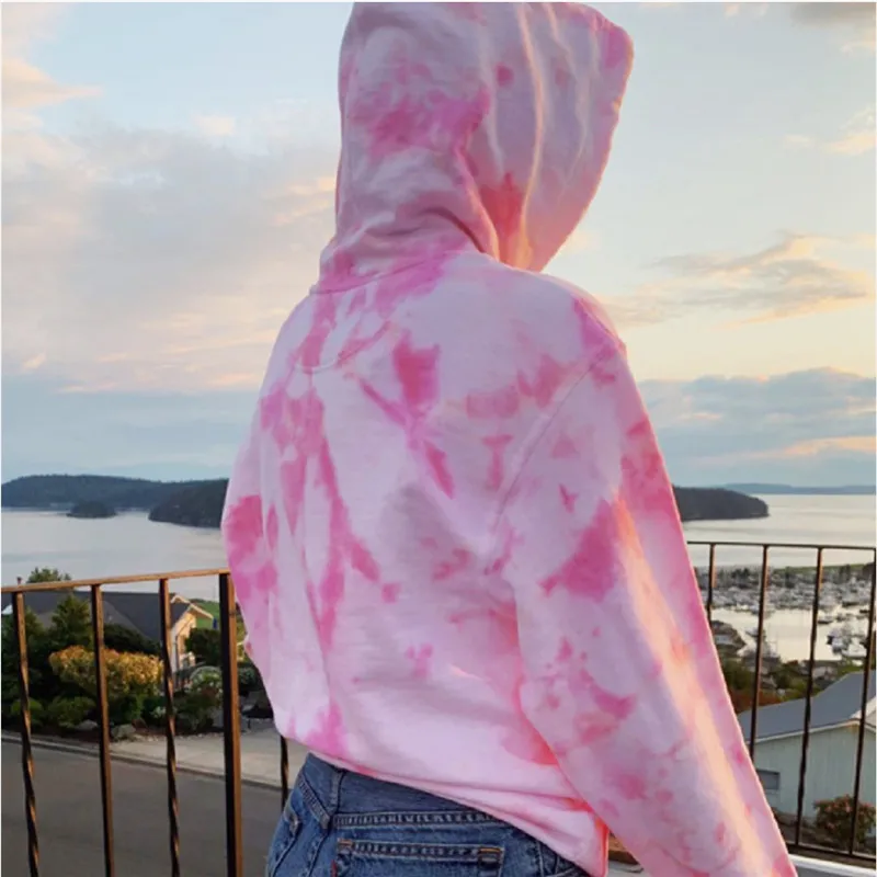 

Women Tie-Dye Hoodies Autumn Spring Winter Casual Oversized Drawstring Long Sleeve Hooded Sweatshirt Street Pullover Sweatshirts