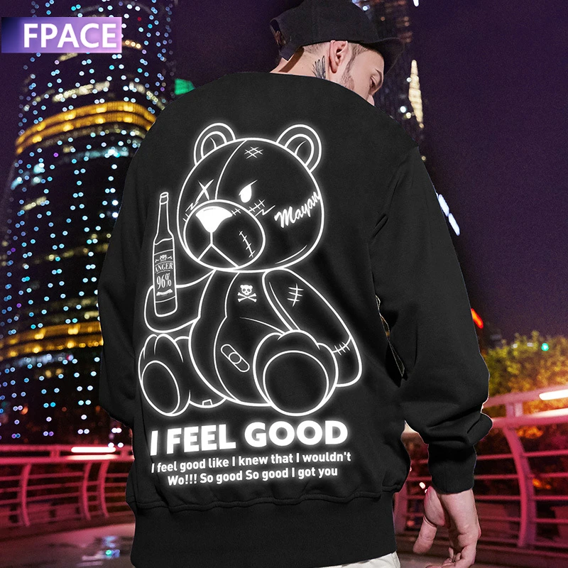 

HMZ Autunm Casual Cotton Sweatshirts Men Harajuku Bear Printed Hoodies Man Loose Pullovers Streetwear Sweatshirt Oversized Top