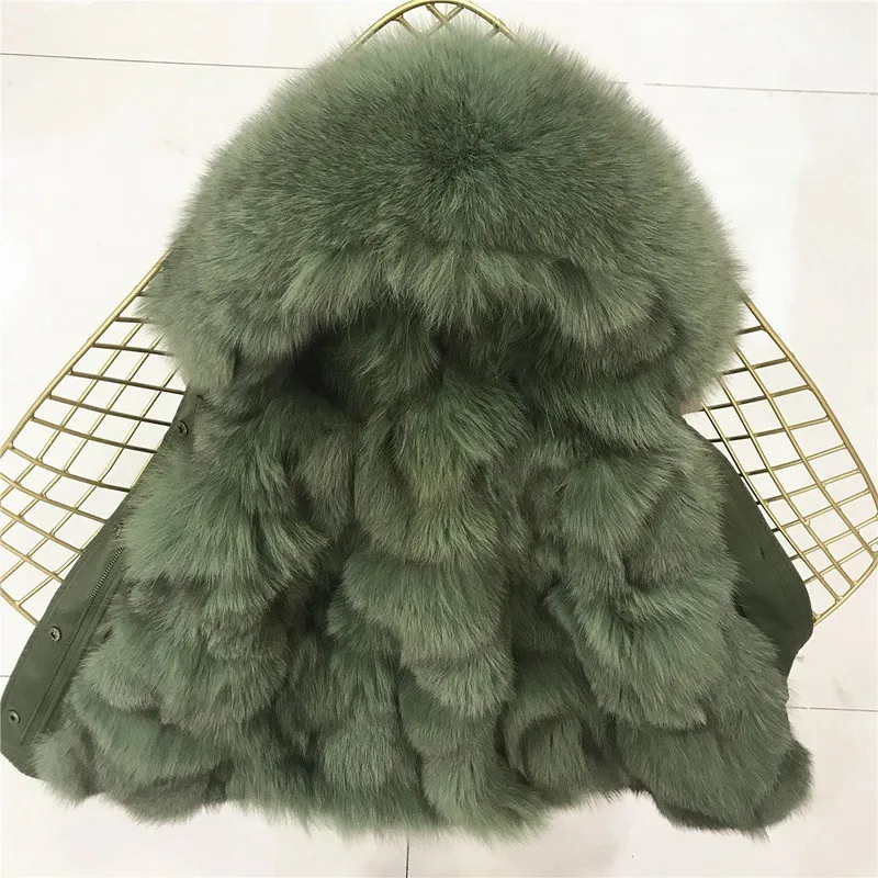 black green fur Верхняя одежда из натурального Лисьего меха, пуховик для девочек, парка для девочек, зимняя куртка для мальчика, пальто детская зимняя одежда - Цвет: black green fur