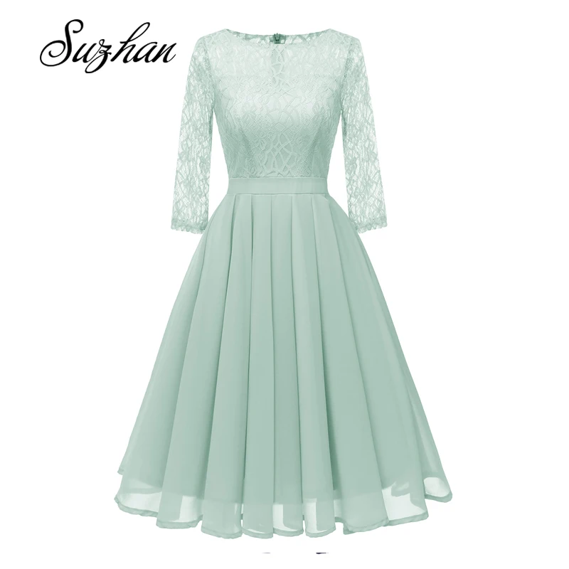 Suzhan женские платья для вечеринок рукав три четверти кружевное винтажное платье