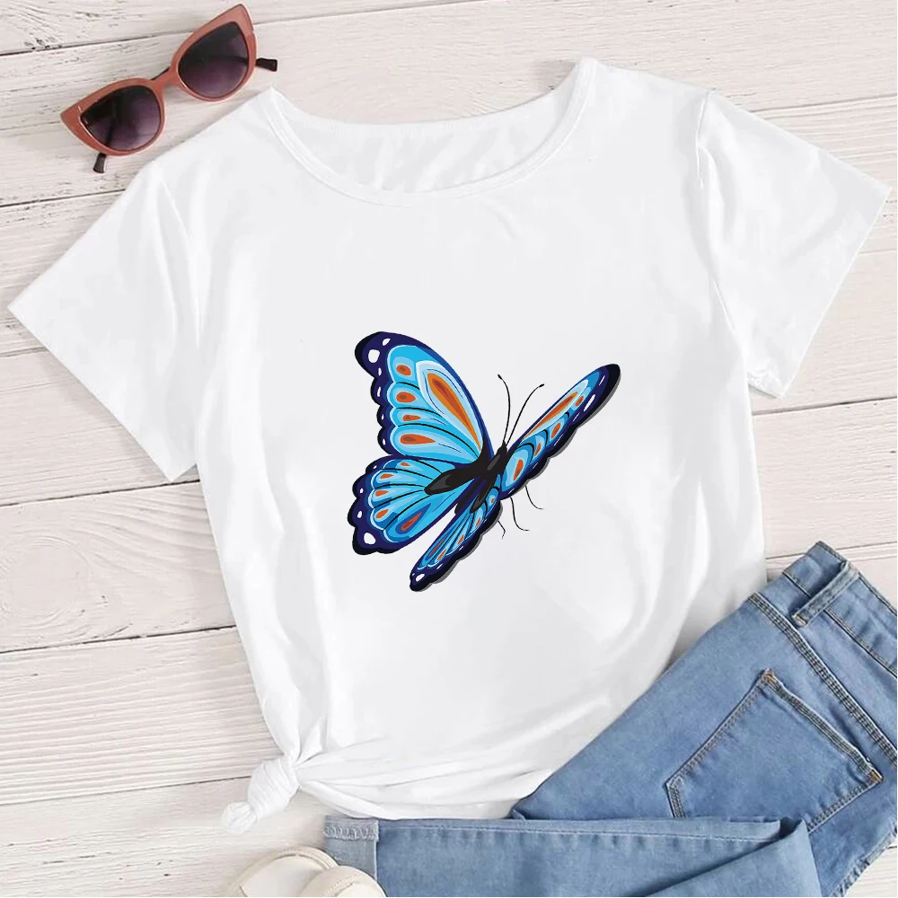 

90s Aesthetic Butterfly Print Women's Shirt Fashion Popular Instagram Clothes Summer Streetwear Female Tops Brands T-shirts