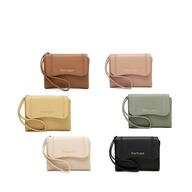 

2021 Retro Folding Ladies Wallet with Coin Zipper Pocket Soft Leather Ladies Wallet Female Pink Small Wallet Personality Wristba
