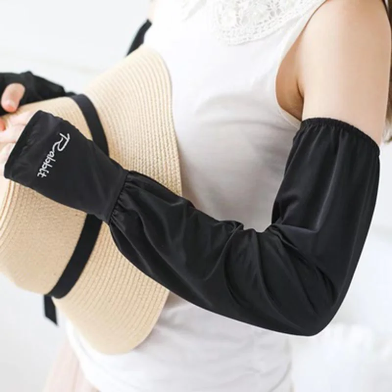 

Summer Ice Silk Sunscreen Glove Women Letter Embroidery Half Finger Sleeves Thin Long UV Cycling Touch Screen Driving Mittes M35
