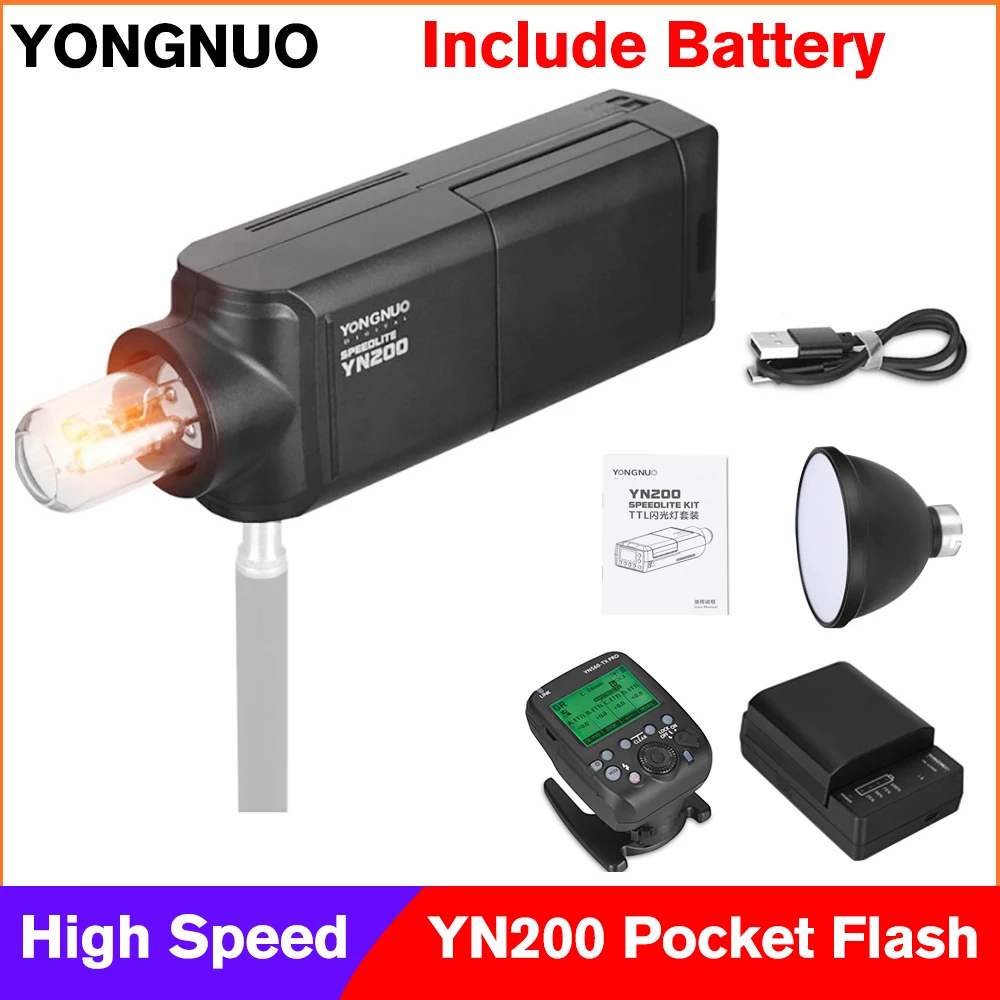 

YONGNUO YN200 TTL Flash HSS 2.4G 200W Lithium Battery GN60 High Speed Speedlite Compatible YN560-TX/YN560-TX Pro for Canon Nikon