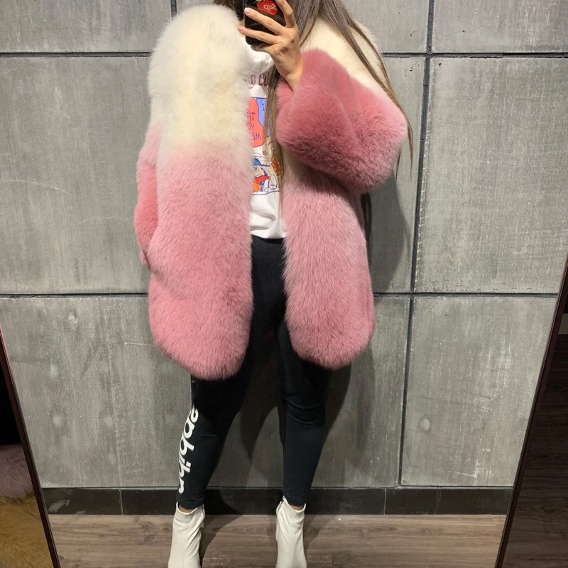

full pelt ladies natural real fox women genuine fur coat long