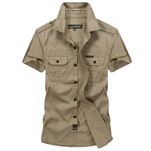 Рубашка мужская с короткими рукавами, брендовая Повседневная хлопковая Облегающая рубашка в стиле милитари, со множеством карманов, размера плюс M-5XL, на лето