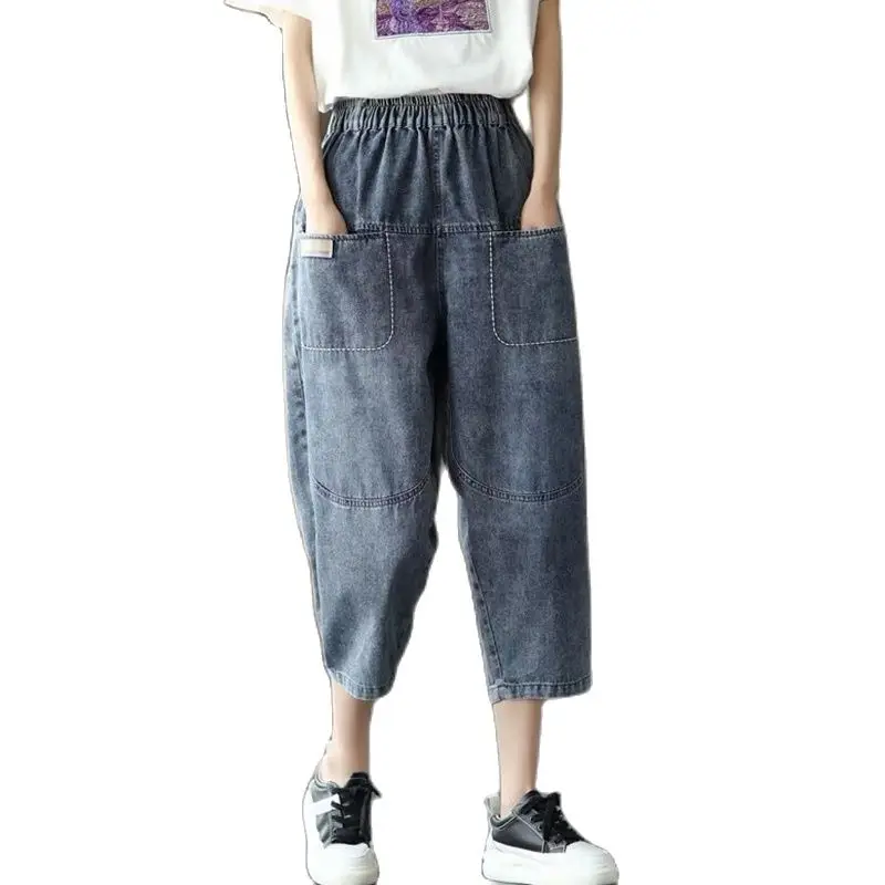 

Cargo Pants Women High Waist Baggy Jeans Loose Grunge Pants Blue Plus Size Harem Jeans Patchwork Distressed Casual Jeans Women