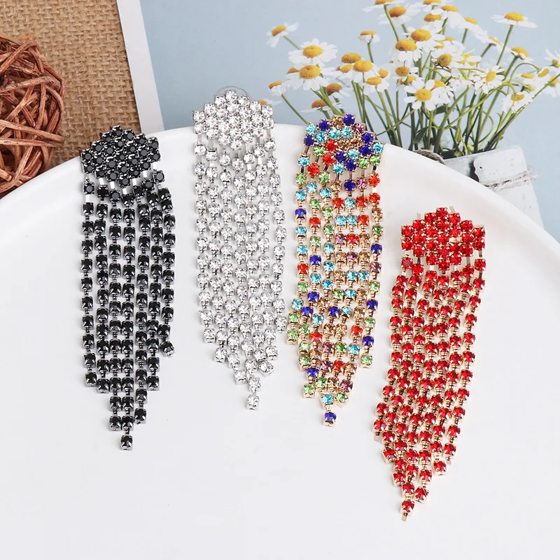 

HYSECMAO Shiny Design Rhinestone Dangle Earrings for Women Fashion Statement Crystal Tassel Earrings 2020 Luxury Jewelry Bijoux