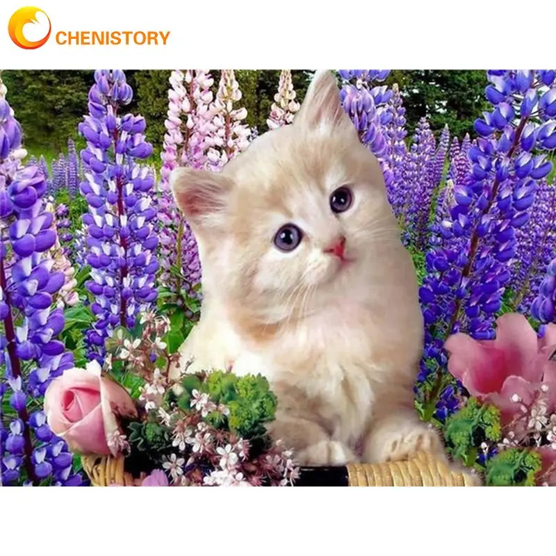

CHENISTORY Picture By Number Flowers Cat Animal Kits Diy Painting By Numbers Colorful Drawing On Canvas Handpainted Home Decor