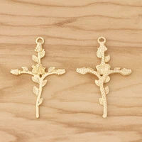 10 pieces gold tone cross crucifix rose flower charms pendants for necklace jewellery making accessories 43x28mm