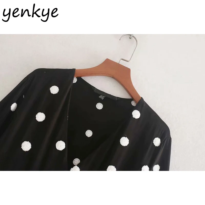 Осеннее платье 2019 женское в горошек с вышивкой Плиссированное Повседневное v