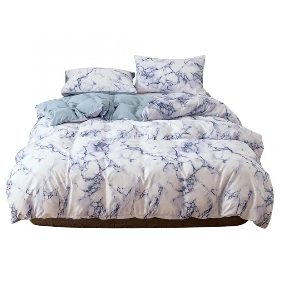 Синий Nordic 3Pcs/Set Marbled Print Polyester Quilt Cover Pillowcase Bedding US-EU-Super King Size Nordic Double Bed Covers - Цвет: Синий