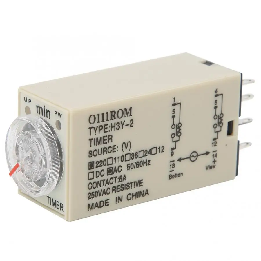 0111ROM H3Y-2 12VDC/24VDC/110VAC/220VAC таймер задержки 8 Pin Реле времени 0 ~ 30 минут циферблат Тип 5A