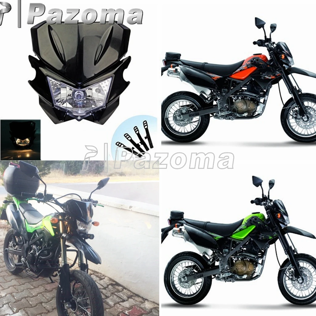 Передняя фара мотоцикла PAZOMA Motorcross черная уличный велосипед внедорожник для KLX mrxr