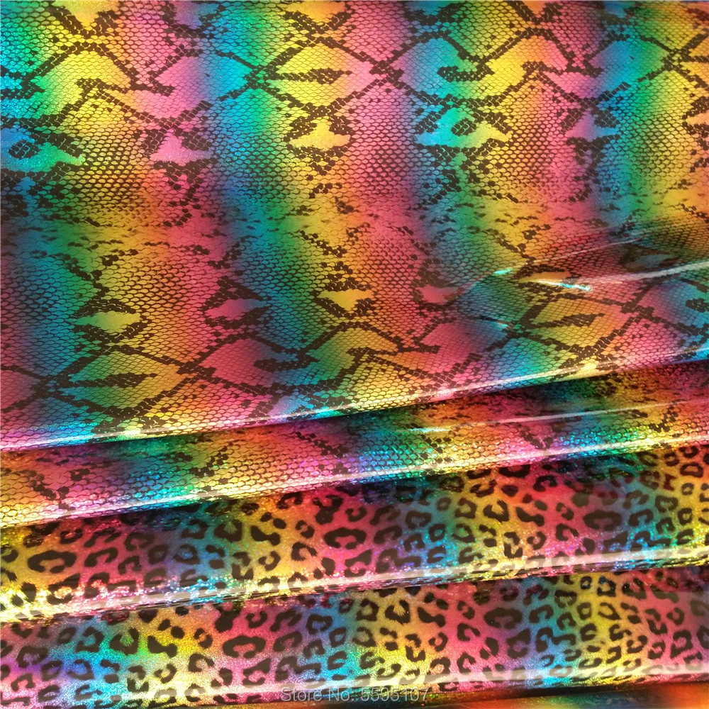 Градиентная Радужная мелкозернистая змеиная ткань для обуви сумки пояса