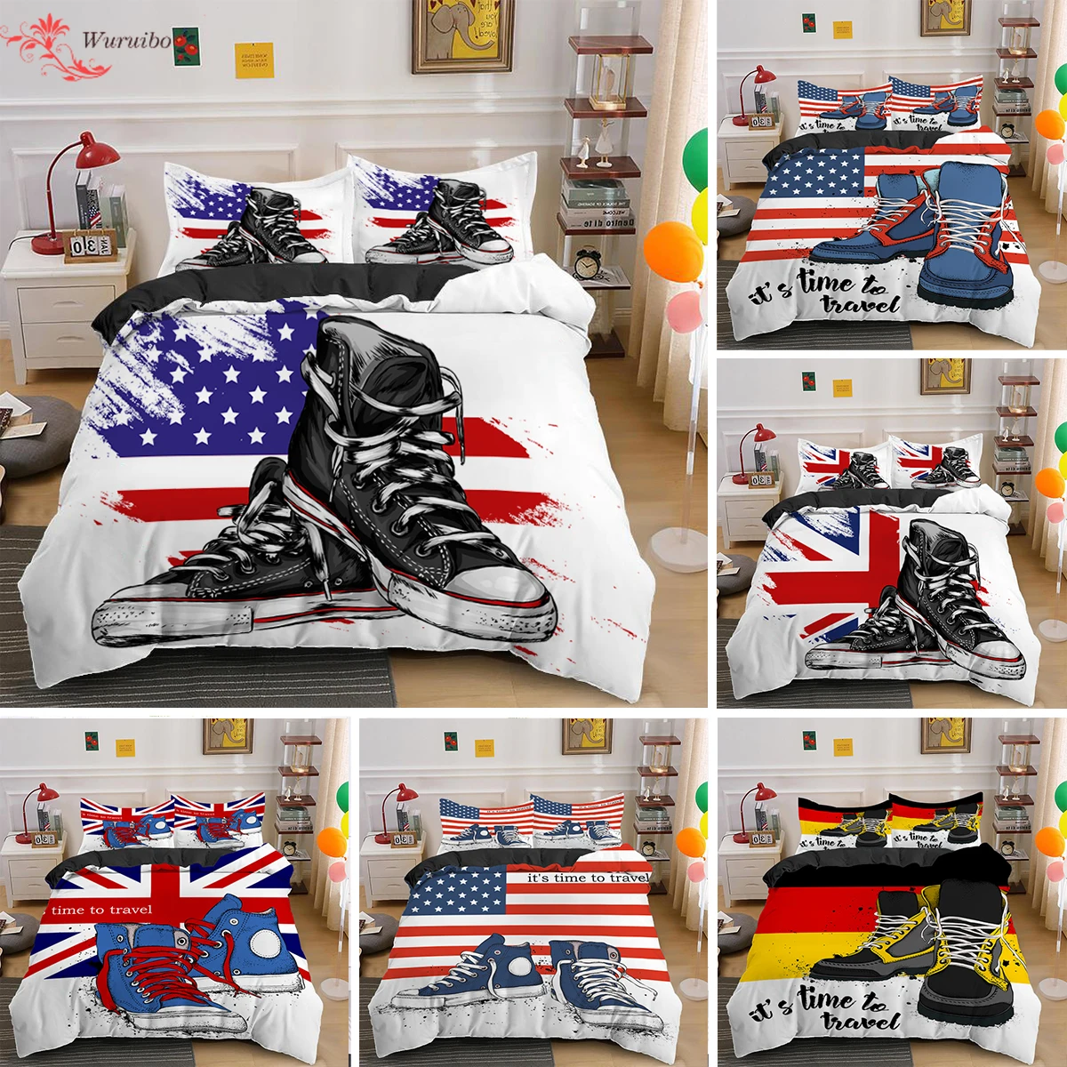 

Nordic Teens Youth Sneakers Double Bed European Flag Duvet Cover Set Bedspread Quilt Cover 150/135 King 2/3Pcs Soft Bedding Sets