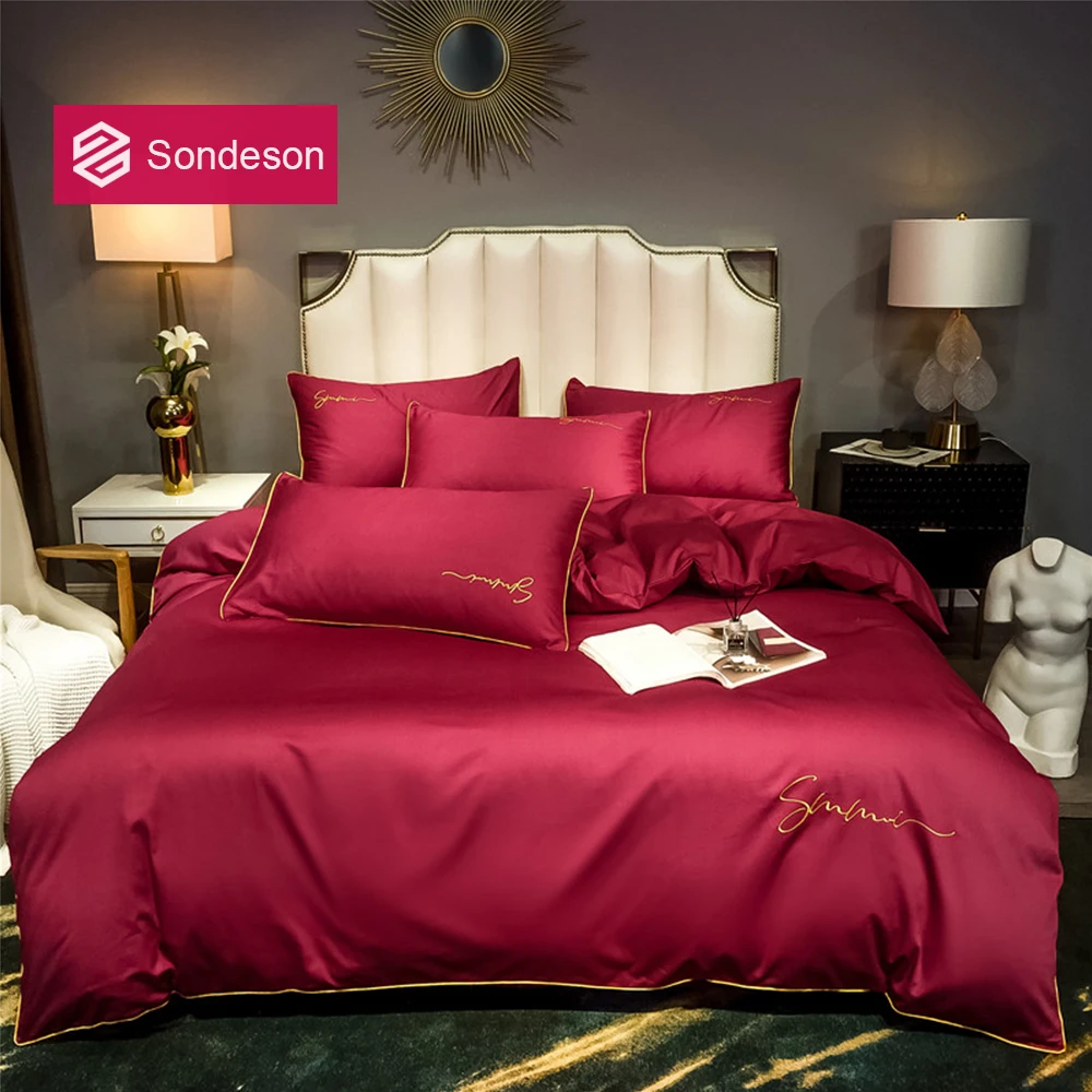 

Женский комплект постельного белья Sondeson из 100% хлопка винно-красного цвета с принтом в стиле 80-х длинный степлер из хлопка мягкий Пододеяльн...