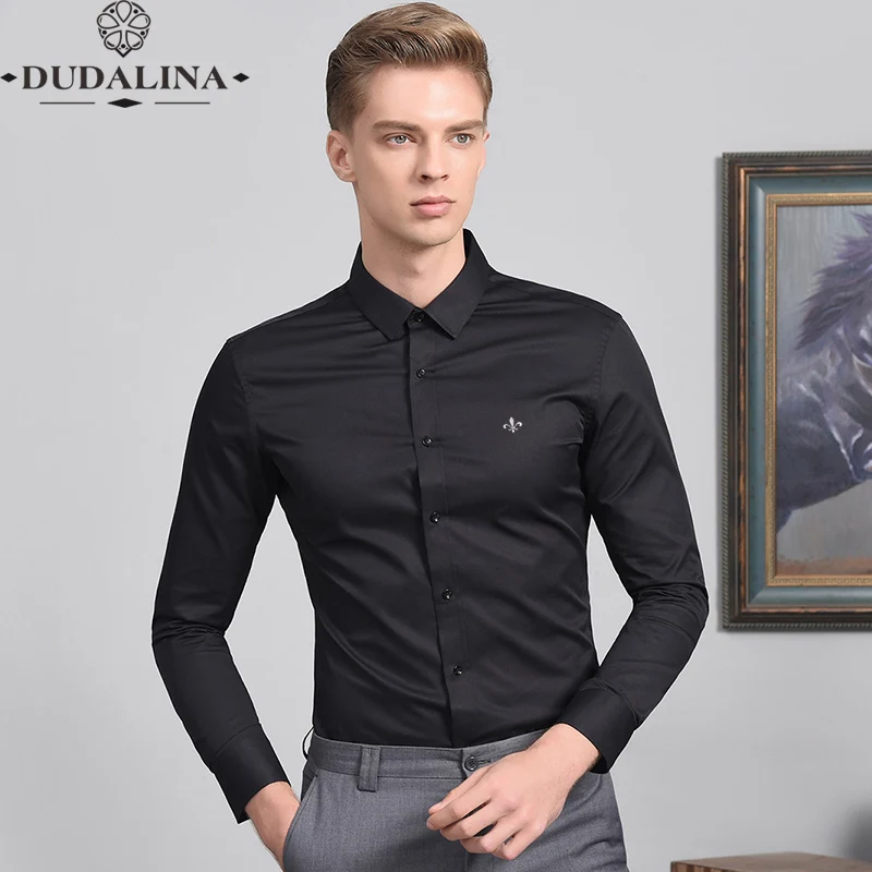 Глажка Camisa Social Masculina модная блузка Dudalina с длинным рукавом Slim Fit рубашка мужская одежда вышивка белый мужской