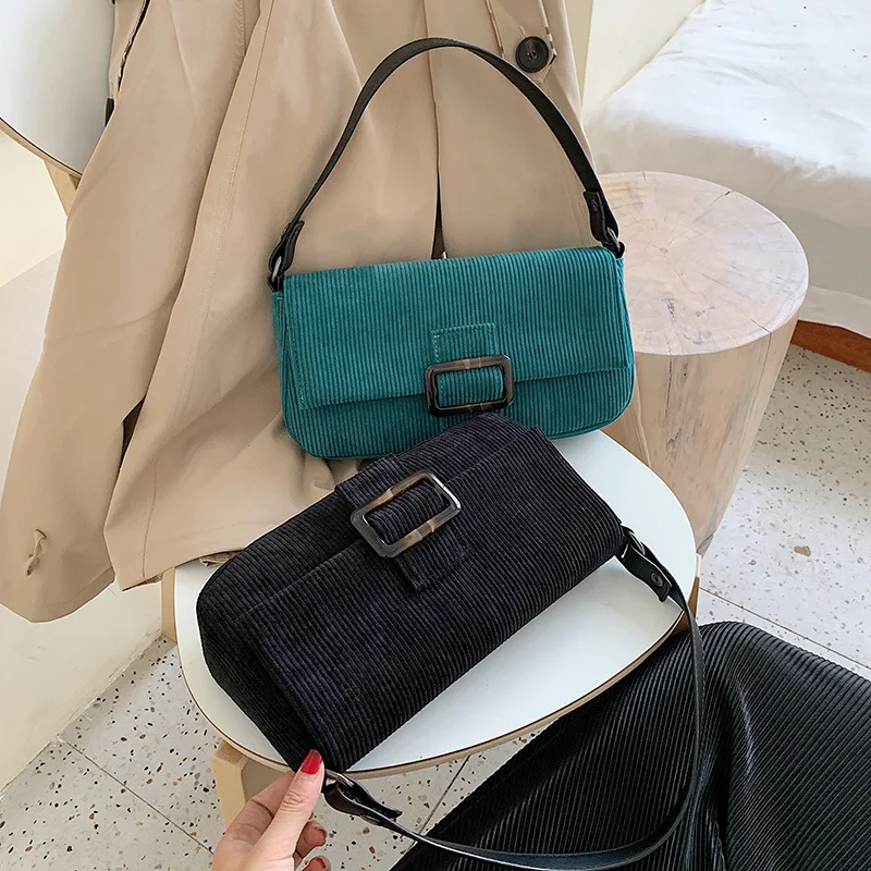 Ретро Багет сумка на плечо женская дизайнерская простая PU Твердая Кнопка ремень