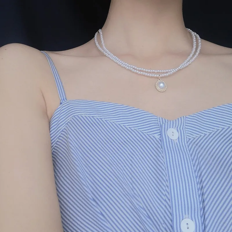 

Fashion simple double pendant necklace female temperament artificial pearl necklace