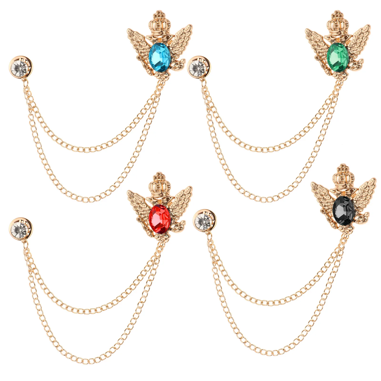 4 металлические броши на цепочке булавка лацкан значки блестящая брошь-зажим с