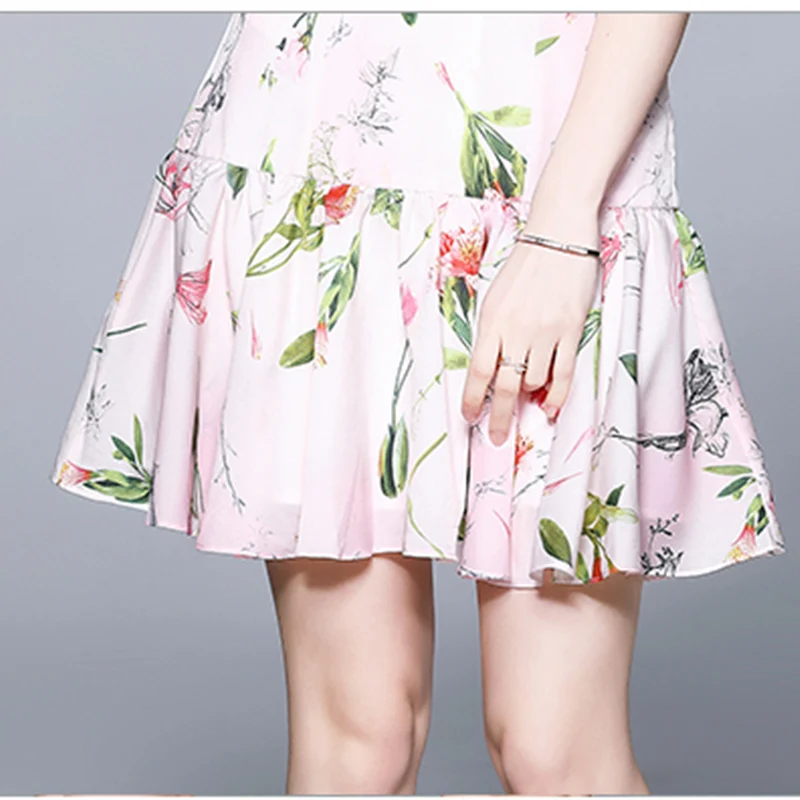

New Woman Summer Dress Floral Pinky Short Skrits for Woman Female Casual Print Slim A-line Dresses Boho Style Travel Skirt