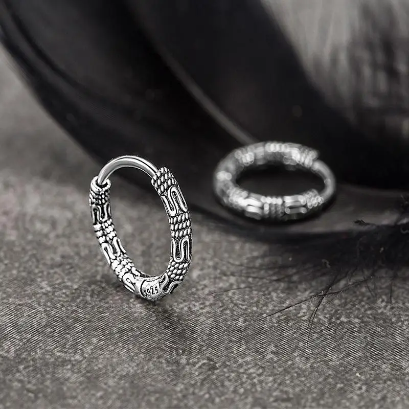 

New Style Vintage Totem Metal Hoop Earrings for Men Women Ancient Silver Color Jewelry Gifts