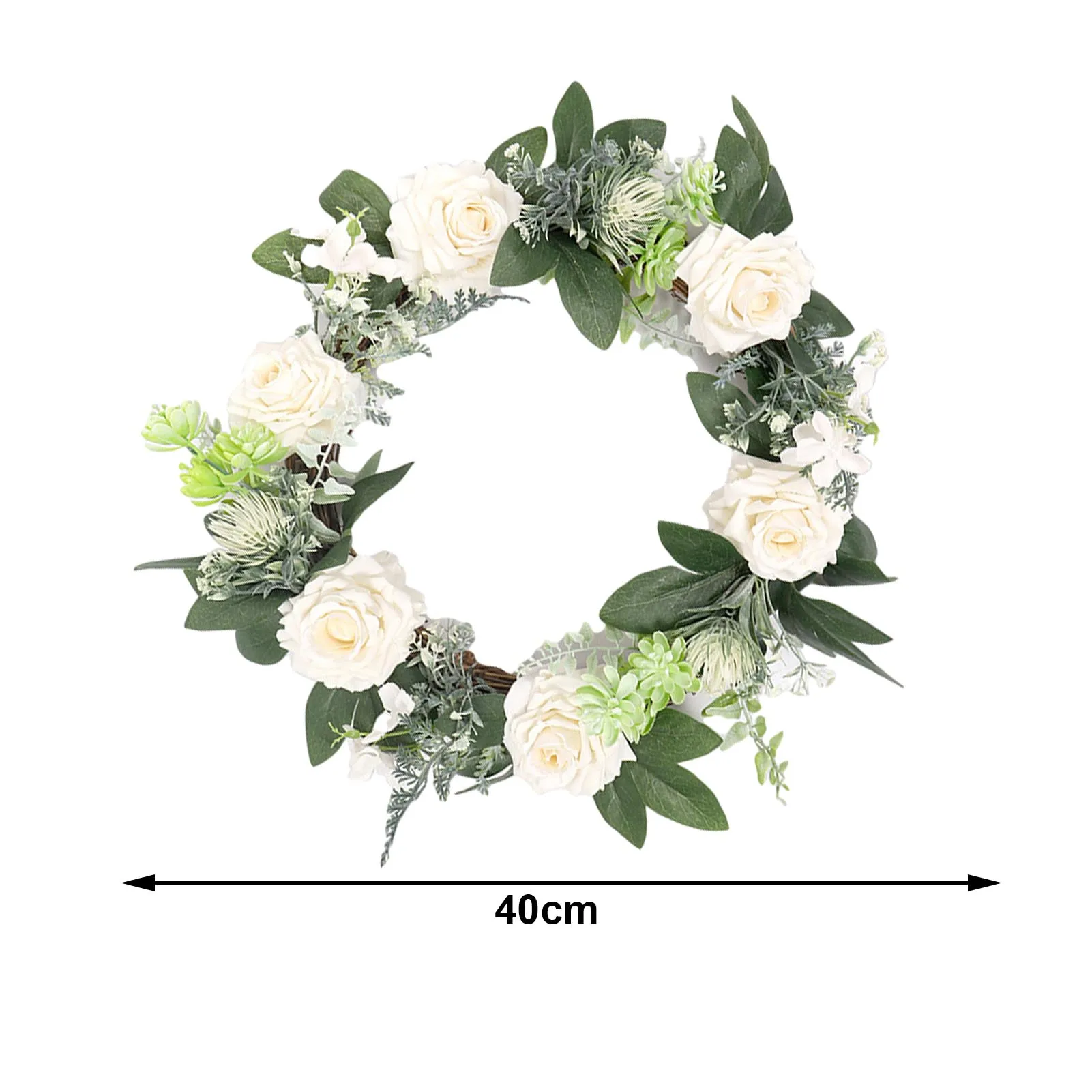 

White Rose Succulent Wreath Door Threshold Artificial Garland DIY Home Living Room Party Pendant Simulation Wreath Wall Decor