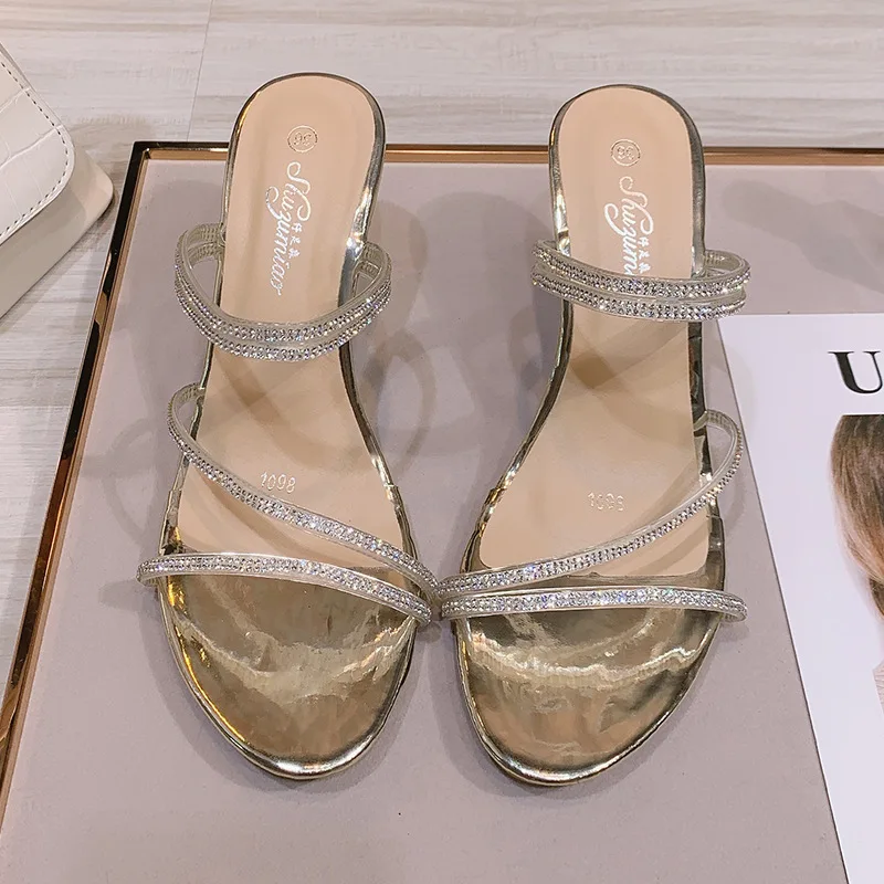 

Glitter Slides Rubber Flip Flops Shoes Woman 2021 Big Size Shallow On A Wedge Slippers Casual Heeled Mules Jelly Hawaiian Luxury