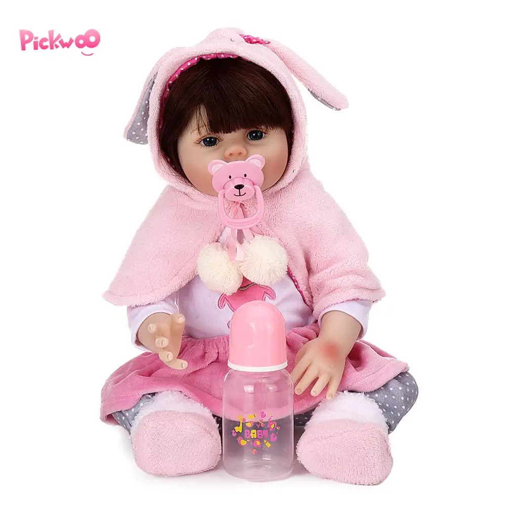 Кукла reborn Pickwoo 48 см кукла для маленькой девочки в розовом платье кролика мягкое