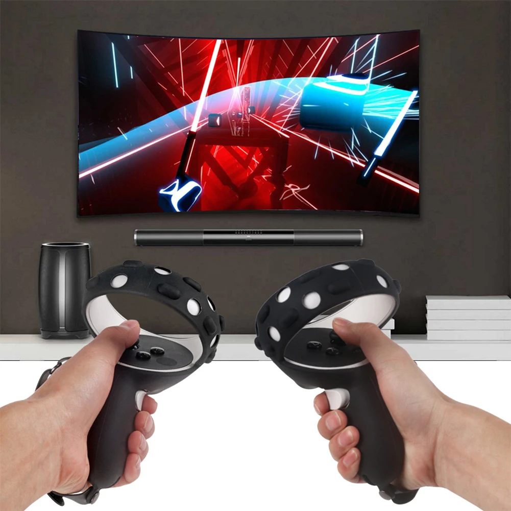 

VR Accessories Replacement With Hand Strap Handle Grip Cover Silicone Impact Proof Soft Case Anti Scratch For Oculus Quest 2