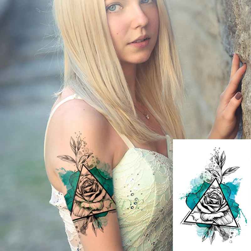 

Waterproof Temporary Tattoo Sticker Flower Rose triangle fake tatto flash tatoo tatouage temporaire leg arm for girl women
