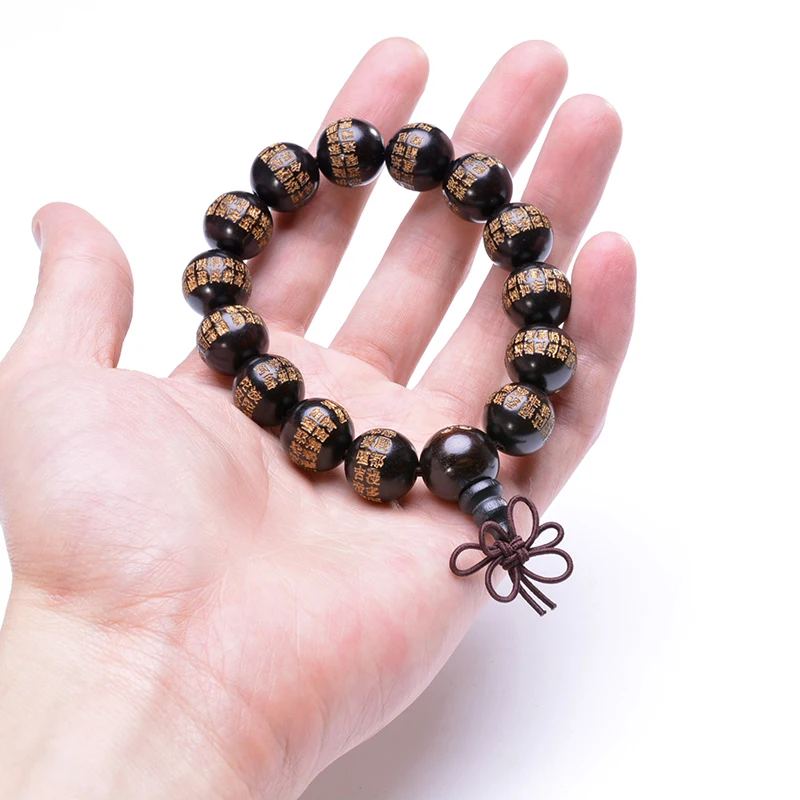 Браслеты из натурального черного дерева с молитвенными бусинами защитный