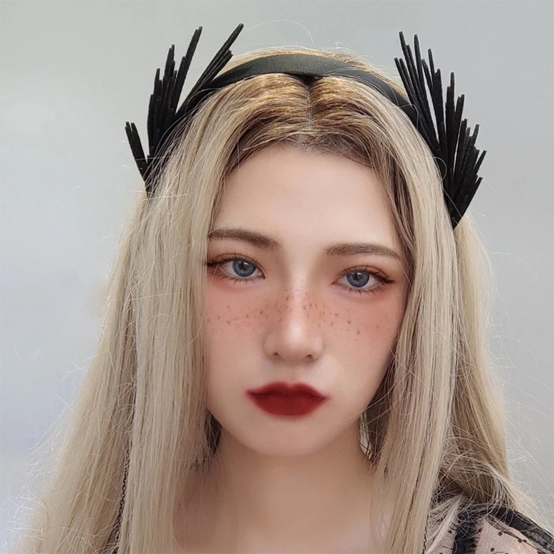 Tassel Wing Headwear Gothic Hairband with Chian Non Slip Headpiece Photo Props Fancy Dress Halloween Accessories |