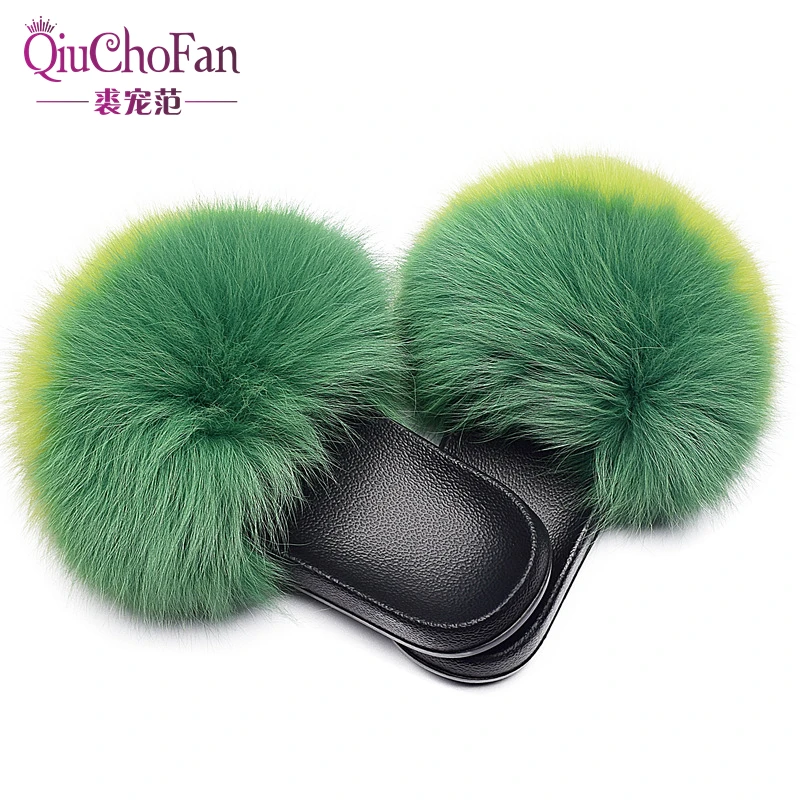 

Furry Slides For Women Fluffy Slippers Indoor Summer Flip Flops Women Real Fur Sandals Ladies House Female Shoes